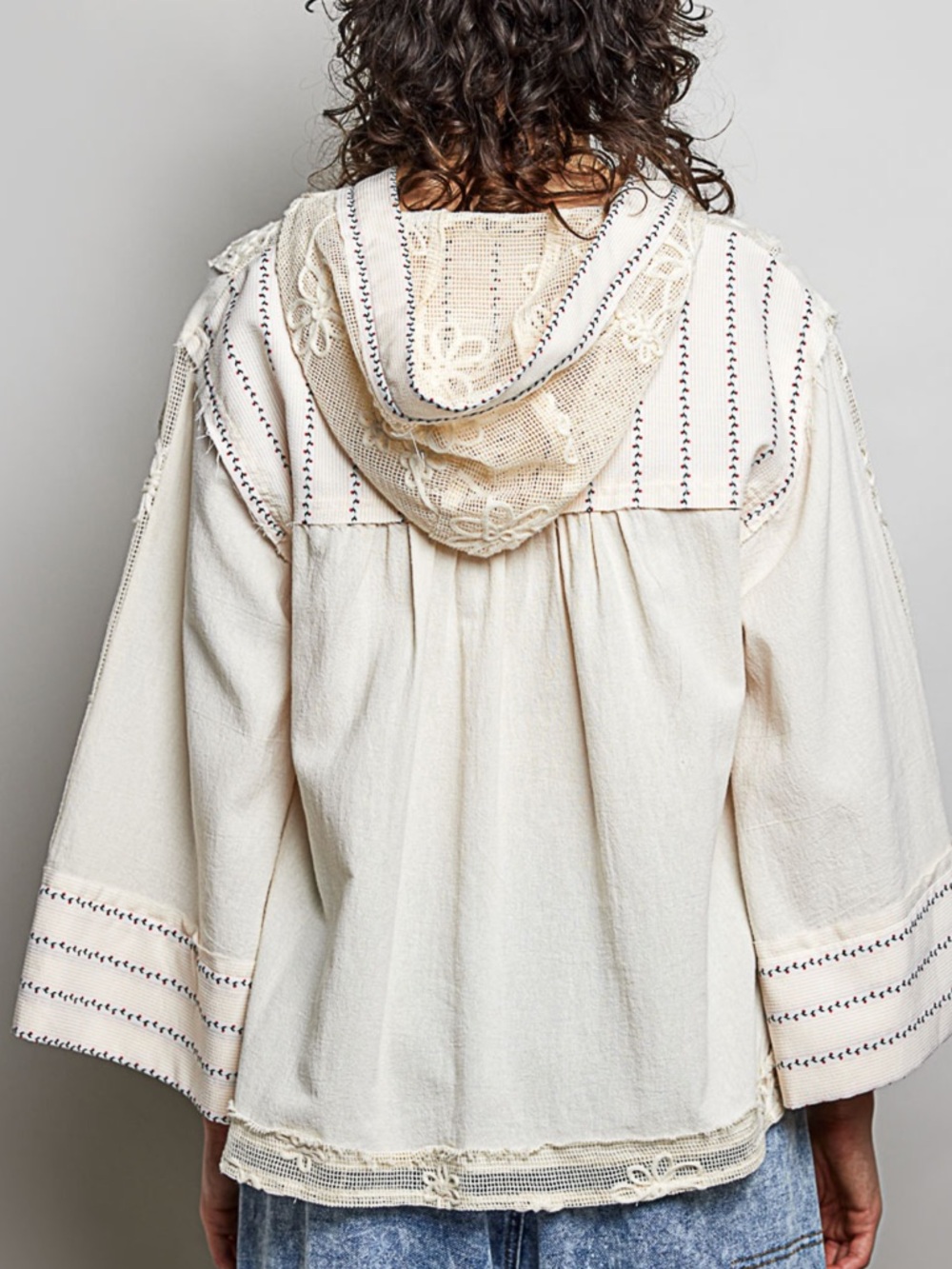 💕POL Embroidered Cream Lace Hooded Pullover - Picture 6 of 7